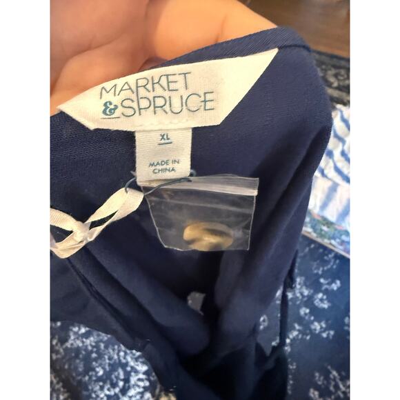 NWT Market & Spruce Button Down Navy Blouse with Double Pockets Sz. XL - Picture 2 of 9